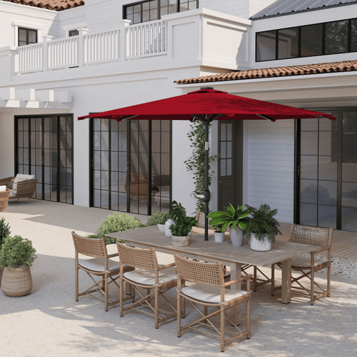 Outsunny Chapéu de Sol para Jardim Ø292x252 cm Chapéu de Sol de Exterior com Inclinação Ajustável até 45° Luzes LED Solares Impermeável e Manivela para Pátio Piscina sem Base Vinho