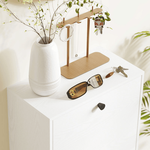 HOMCOM Sapateira Estreita com 3 Portas Abatíveis Sapateira para Entrada com Prateleiras Ajustáveis para 12 Pares de Sapatos para Corredor Espaços Reduzidos 47x28x115 cm Branco