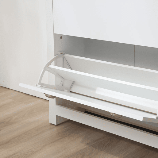 HOMCOM Sapateira Estreita Móvel Sapateira de Entrada com 2 Gavetas Abatíveis Prateleiras Ajustáveis para 12 Pares de Sapatos para Corredor 79x23x90,5 cm Branco
