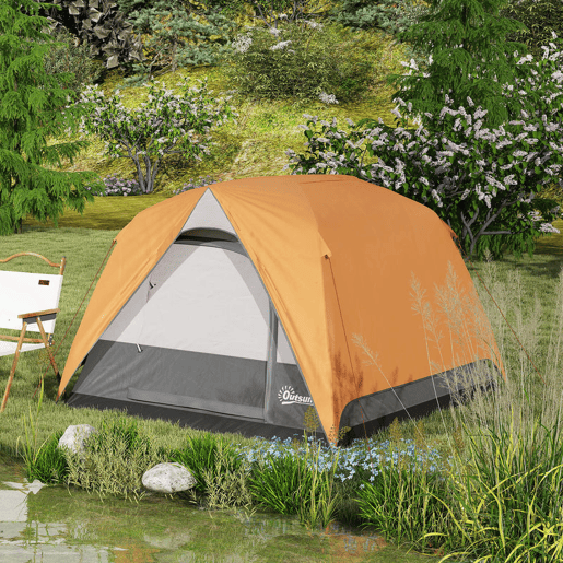 Tenda de Campismo para 2-3 Pessoas Tenda de Campismo Dobrável com Porta Janelas de Malha Bolsa Gancho e Bolsa de Transporte Impermeável Fácil Instalação para Caminhadas 200x200x135 cm Laranja e Cinza