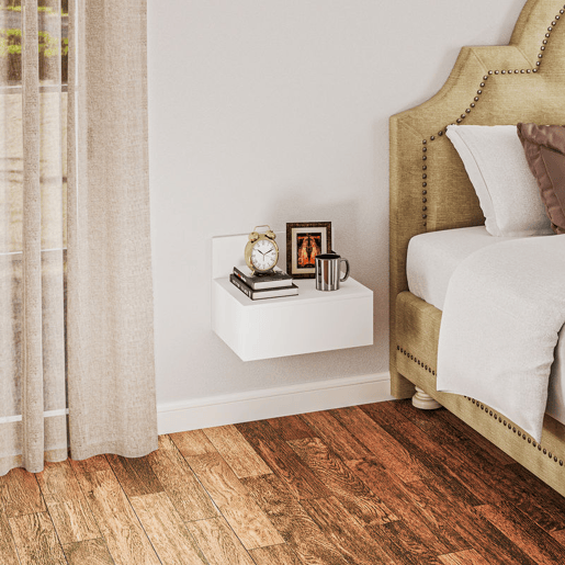 HOMCOM 2 Mesas de Cabeceira Flutuante Conjunto de 2 Mesas de Cabeceira de Parede com Gaveta de Armazenamento para Dormitório 43x36,5x30,5 cm Branco