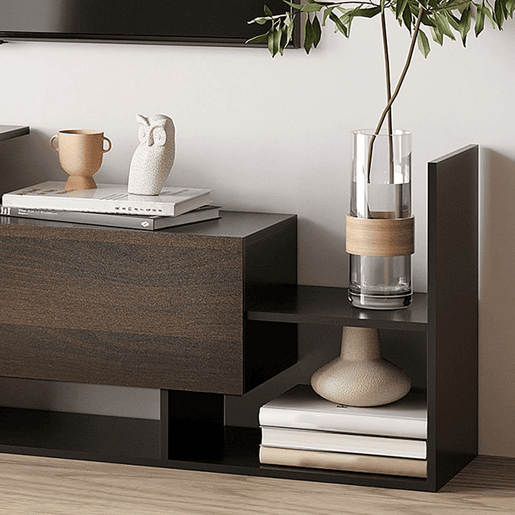 HOMCOM Móvel de TV Moderno Móvel de Sala de Estar para Televisores 153,6x25x42cm e Prateleira de Parede 150x14,5x16,3 cm Preto
