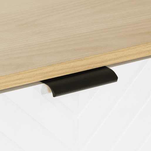 HOMCOM Aparador de 3 Portas, Aparador de Sala com Prateleiras Ajustáveis, Pés de Madeira, Portas com Padrão Espinha de Peixe, para Cozinha, Entrada, Quarto, Branco e Natural, 91,5x35x77,4 cm