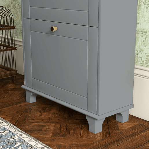 HOMCOM Sapateira Móvel Sapateira Estreita com 2 Portas e 1 Gaveta para 8 Pares de Sapatos para Entrada Corredor 60x23,5x98,5 cm Cinzento