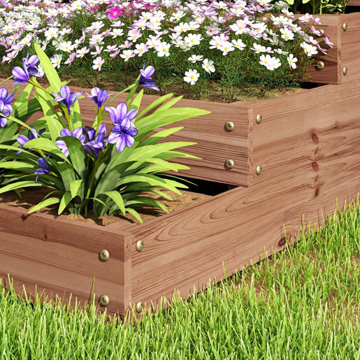 Outsunny Floreira de Madeira Elevada de 4 Níveis Floreira Exterior Grande com Design em Escada Horta Urbana para Cultivos Plantas e Flores para Pátio e Varanda 113x113x46 cm Castanho Escuro