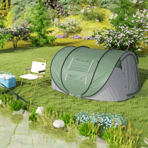Outsunny Tenda de Campismo Pop-up para 2-3 Pessoas Tenda de Campismo Instantânea com Janelas Bolsos e Bolsa de Transporte Impermeável Anti-UV 263,5x220x123 cm Verde e Cinzento