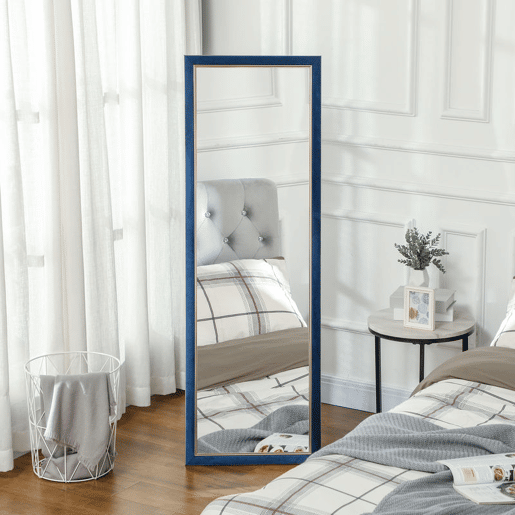 HOMCOM Espelho de Pé 50x150 cm Espelho de Corpo Inteiro com Estrutura em Veludo e Suporte para Sala de Estar Dormitório Azul
