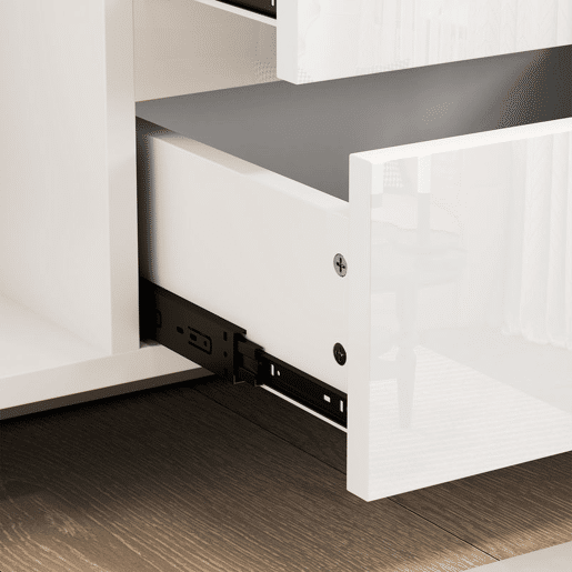 HOMCOM Aparador Sala de Estar Aparador com Luzes LED com 4 Gavetas Fechamento Suave Prateleiras Ajustáveis e Controlo Remoto Móvel Aparador Dormitório 120x34x80 cm Branco Brilhante