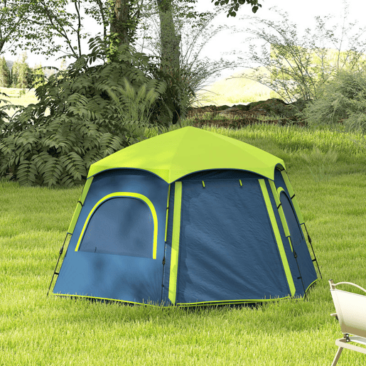 Outsunny Tenda de Campismo para 2-4 Pessoas, Tenda Dobrável com Fácil Montagem, Janelas de Rede, Gancho e Bolsa de Transporte, Proteção UV e Impermeável 3000+, Ideal para Caminhadas, Azul e Verde