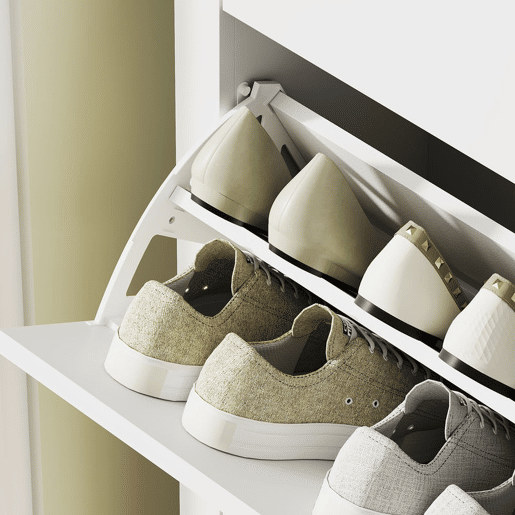 HOMCOM Sapateira Estreita Móvel Sapateira para Entrada com 2 Gavetas Abatíveis Prateleiras Ajustáveis e Puxadores em PU para 14 Pares de Sapatos para Corredor 80x24x95,5 cm Branco