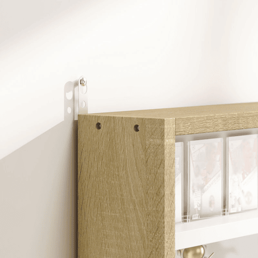 HOMCOM Vitrina Expositora para Coleções de 5 Níveis, Vitrina de Parede com Prateleiras Ajustáveis e 2 Portas de Vidro Deslizantes, para Perfumes, Figuras Decorativas, 80x9,5x60 cm, Branco e Carvalho
