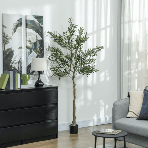 HOMCOM Oliveira Artificial 180 cm Planta Artificial Decorativa Grande Árvore Artificial de Interior com 40 Azeitonas Decoração para Lar Escritório Varanda Quarto Verde