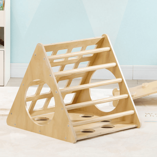 AIYAPLAY Triângulo de Escalar de Madeira 8 em 1 Jogo de Aprendizagem para Crianças de 18-48 Meses com Rampa Escada em Forma de Arco e Bolsa de Areia 175x59,5x60 cm Madeira