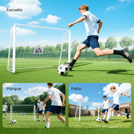 HOMCOM Baliza de Futebol Baliza de Futebol com Suporte de Metal e Rede para Treino e Diversão de Futebol no Jardim Ar Livre 186x62x123 cm Branco