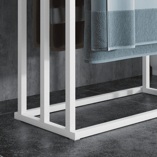 kleankin Toalheiro de Pé de 3 Níveis Toalheiro em Forma de Escada com 3 Barras de Bambu e Estrutura de Aço para Casa de Banho 45x22,5x86 cm Branco e Madeira