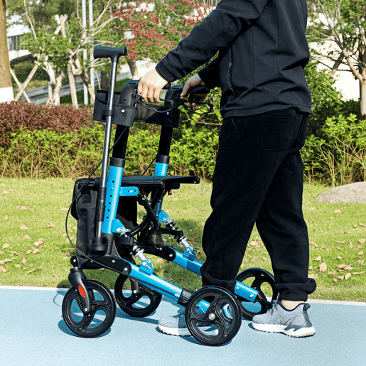 HOMCOM Andarilho Idosos Dobrável de Alumínio Andador para Pessoas Maiores com Assento e 4 Rodas Andarrilho com Altura Ajustável Travão e Bolsa de Transporte 66x65x80-93 cm Preto e Azul