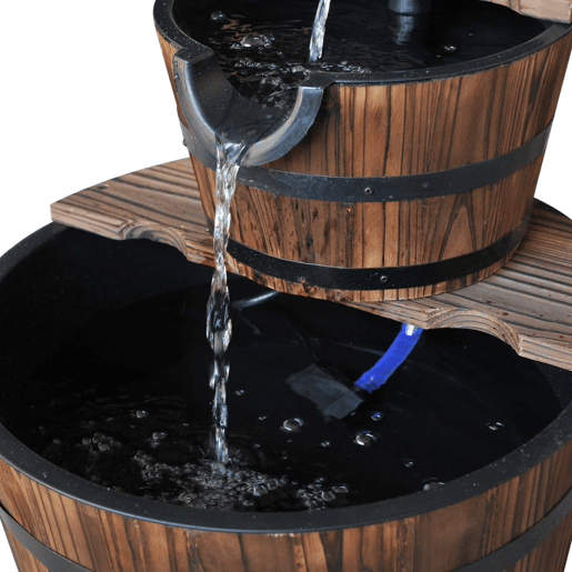Outsunny Fonte de Água em Madeira Fonte de Jardim em Cascata de 2 Níveis com Bomba Elétrica e Saída de Água Ajustável para Decoração de Pátio ou Terraço Ø44,5x58,5 cm Madeira