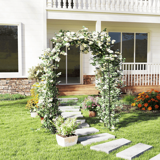 Outsunny Arco de Jardim de Aço para Decoração Arco de Casamento Desenho Espiral de Coração para Plantas Trepadeiras para Decoração de Pátio Exterior 125x37x230 cm Preto