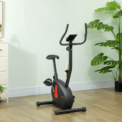 SPORTNOW Bicicleta Estática Silenciosa com 8 Níveis de Resistência Magnética Sensor de Frequência Assento Ajustável Ecrã LCD e Suporte para Telemóvel Carga 100 kg 88x50,5x131,5 cm Preto