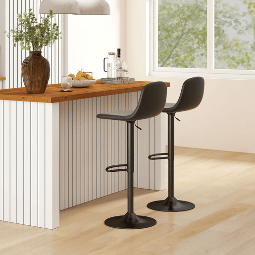 HOMCOM Conjunto de 2 Bancos de Bar Bancos Altos de Cozinha Reguláveis em Altura 84-104 cm com Encosto e Apoio para os Pés Estofadas em PU Giratórias em 360° para Sala de Jantar Varanda Preto