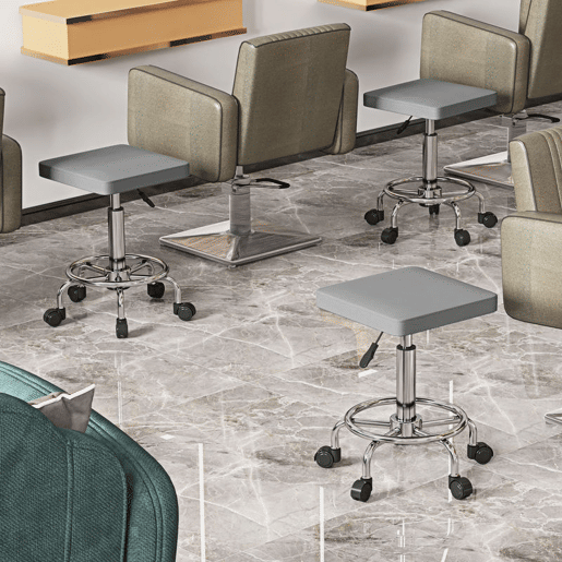 HOMCOM Banco Giratório Banco com Rodas Altura Regulável 50-66 cm Assento Estofado em Imitação de Couro Descanso para os Pés para Salões e Oficinas 34x34x50-66 cm Cinzento