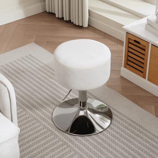 HOMCOM Banco de Bar Giratório Banco Alta de Cozinha Ajustável em Altura 52-66 cm Estofado em Veludo Giratória a 360° para Sala de Jantar Tocador Balcão Branco