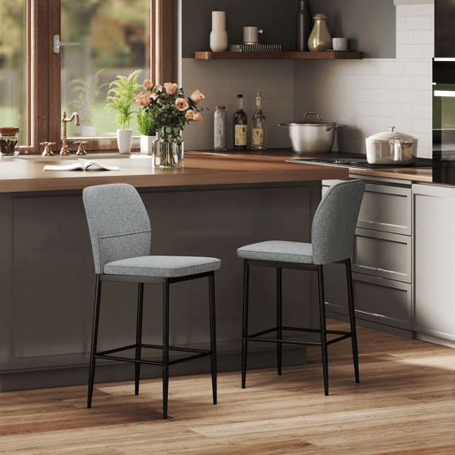 HOMCOM Conjunto de 2 Bancos de Bar Bancos Altos de Cozinha com Encosto e Apoio para os Pés Estofados em Veludo Estrutura de Aço Bancos Altos Modernos para Sala de Jantar Balcão 41x52x97 cm Cinza