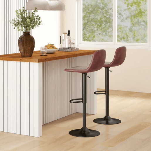 HOMCOM Conjunto de 2 Bancos de Bar Bancos Altos de Cozinha Reguláveis em Altura 84-104 cm com Encosto e Apoio para os Pés Estofadas em PU Giratórias em 360° para Sala de Jantar Varanda Marrom