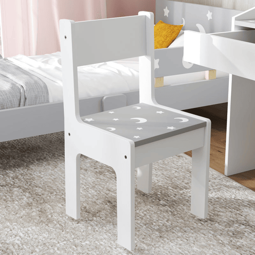 AIYAPLAY Conjunto de Secretária e Cadeira para Crianças acima de 3 Anos Secretária Infantil com Gaveta Amovível e Compartimento para Dormitório Sala de Jogos Cinza e Branco
