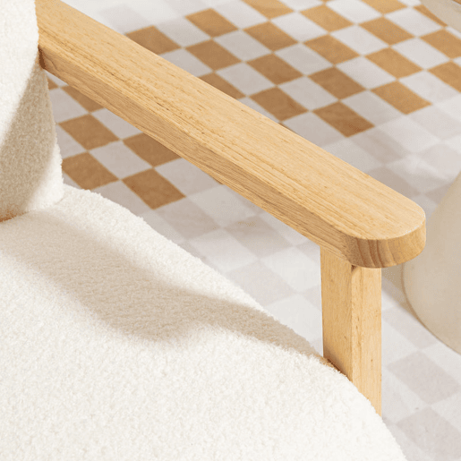 HOMCOM Poltrona Nórdica Poltrona Sala de Estar Estofada em Borrego com Apoio para os Braços de Madeira Acolchoado Espesso e Pés de Madeira para Dormitório 74,5x76x78 cm Creme