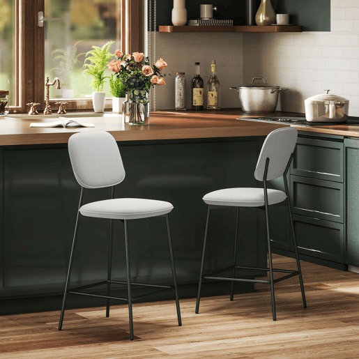 HOMCOM Conjunto de 2 Bancos de Bar Bancos Altos de Cozinha com Encosto e Apoio para os Pés Estofados em Veludo Estrutura de Aço Bancos Altos Modernos para Sala de Jantar Balcão 45x49x102 cm Cinza Claro