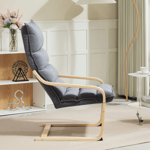 HOMCOM Poltrona de Sala de Estar Moderna Poltrona com Encosto Alto Apoio para os Braços e Pés de Madeira Estofada em Veludo Poltrona para Dormitório Sala de Estar 67x83x105 cm Cinzento