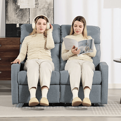 HOMCOM Sofá de 2 Lugares Reclinável Manual Sofá Relax Estofado em Linho com Apoio para Pés Molas e Almofada Espessa para Quarto Sala de Estar 118x95x101 cm Cinzento