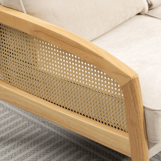 HOMCOM Sofá de 2 Lugares Estofado em Chenille Sofá Sala de Estar com 2 Almofadas Laváveis e Apoio para os Braços em Vime Sintético Sofá Pequeno Carga 240 kg 123x75x88 cm Bege