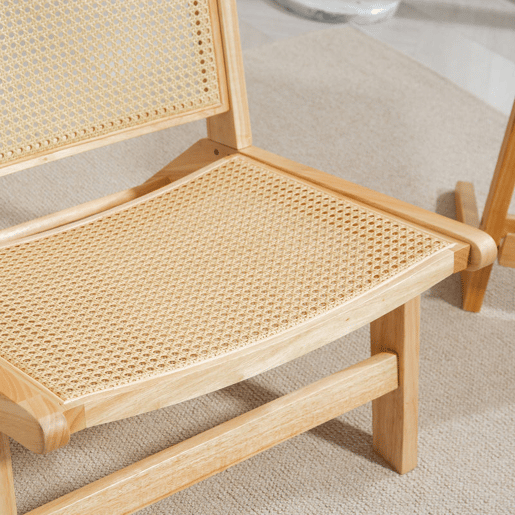 HOMCOM Cadeira para Sala de Estar Nórdica Poltrona com Encosto e Assento Amplo em Vime Estrutura de Madeira Poltrona para Dormitório Sala de Estar 64x70x74 cm Madeira e Bege