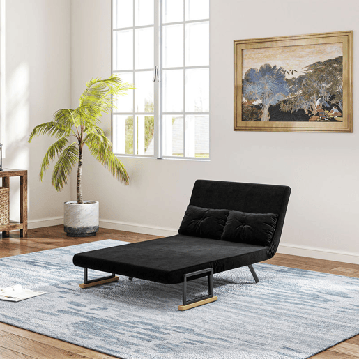 HOMCOM Sofá Cama Sofá Convertível em Cama de 2 Lugares Dobrável com Encosto Ajustável em 5 Níveis e 2 Almofadas Acolchoadas para Escritório Dormitório Sala de Estar 102x73x81 cm Preto