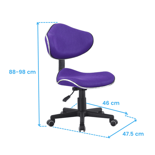 Cadeira de escritório moderna Bambola em roxo com estrutura de metal preta 53x82x53 cm