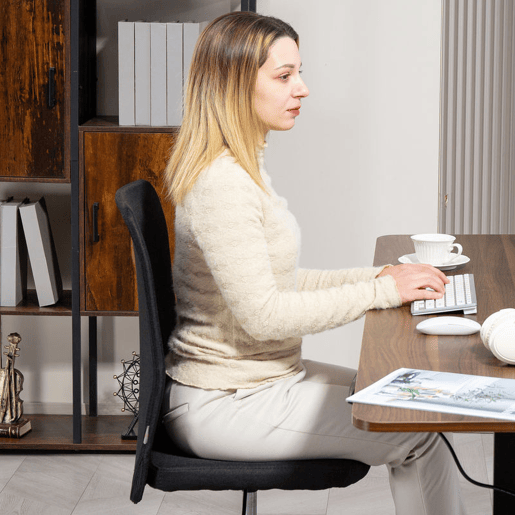 HOMCOM Cadeira de Escritório sem Apoio para os Braços Cadeira de Escritório Giratória Estofada em Linho Sintético com Altura Ajustável para Estudo Dormitório Tocador Carga 120 kg 53x43x85-93 cm Preto