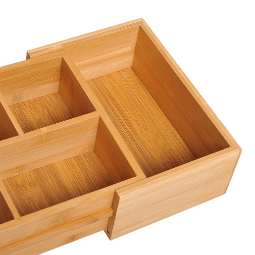 HOMCOM Organizador de Escritório de Bambu Caixa de Armazenamento Extensível com 5-7 Compartimentos para Maquilhagem Escritório Estúdio 24,6-41x17,6x7 cm Madeira