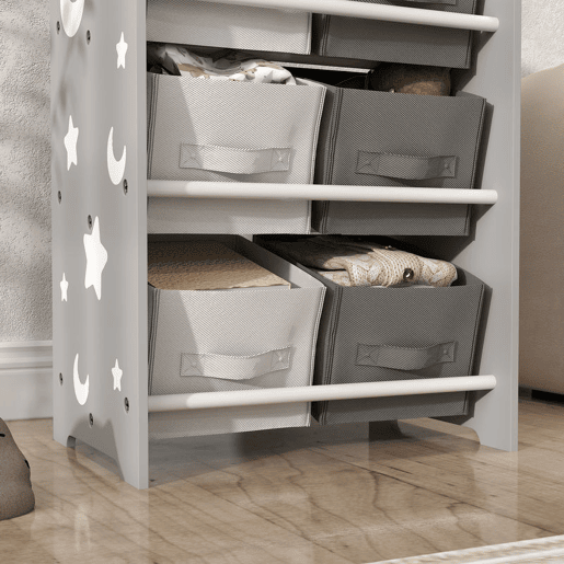 AIYPLAY Estante para Brinquedos com 6 Caixas de Tecido não Tecido Amovíveis Organizador de Brinquedos para Dormitório Escola Infantil 43x30x60 cm Cinza