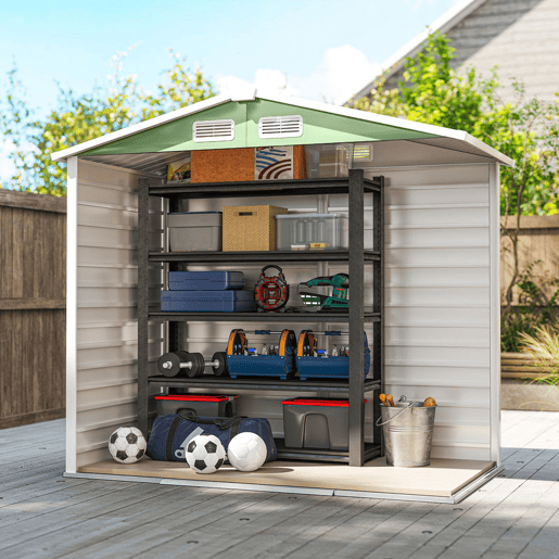 Outsunny Abrigo de Jardim Exterior 2,36m² 213x120x194 cm Abrigo de Exterior com Base Reforçada (Piso NÃO Incluído) Portas de Correr Duplas Fechadura Janelas Verde Claro