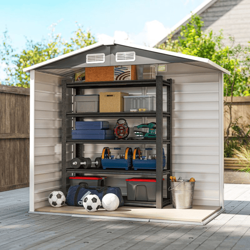 Outsunny Abrigo de Jardim Exterior 2,36m² 213x120x194 cm Abrigo de Exterior com Base Reforçada (Piso NÃO Incluído) Portas de Correr Duplas Fechadura Janelas Cinza Escuro