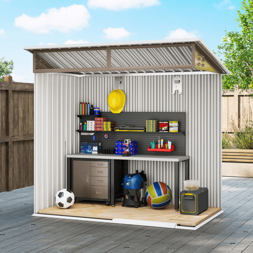 Outsunny Abrigo de Jardim 1,9m² 195x122x182 cm Abrigo de Exterior com Base Reforçada (Chão NÃO Incluído) Porta Corredera Janelas Abrigo de Ferramentas para Pátio Marrom Claro