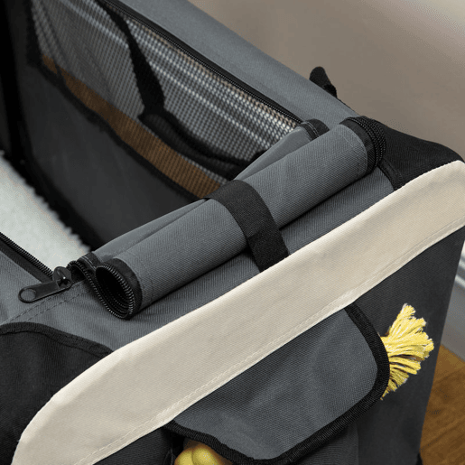PawHut Transportadora para Cães e Gatos Bolsa de Transporte Animais de Estimação Dobrável com Almofada Suave e 2 Correias de Ombro para Carro Avião Viajem 60x41x41cm Cinzento