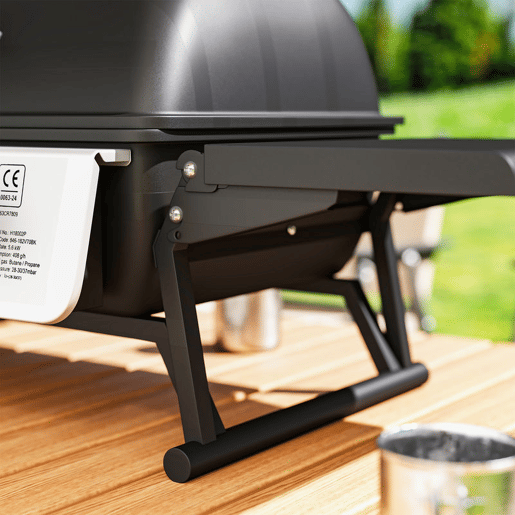 Outsunny Barbecue a Gás com 2 Queimadores de Aço Inoxidável 5,6 KW Portátil com Prateleiras Laterais Dobráveis, Bandeja Removível e Termómetro para Piqueniques e Campismo 101x48x41 cm Preto