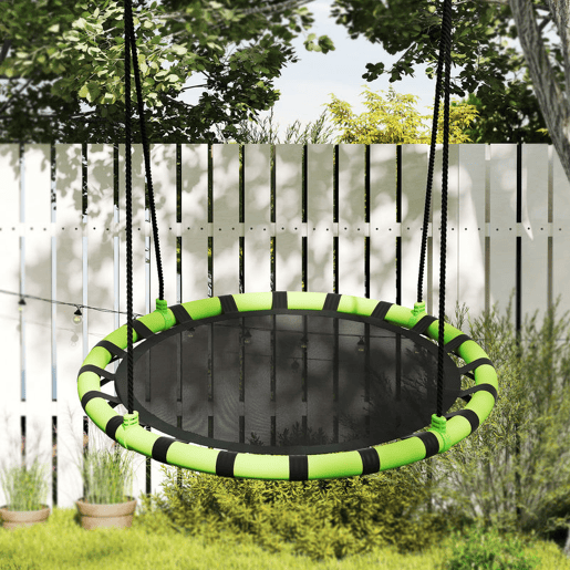 AIYAPLAY Baloiço para Crianças Redondo Baloiço de Jardim Infantil Ajustável Baloiço de Exterior para Crianças Impermeável Carga 150kg Ø100x180 cm Preto e Verde
