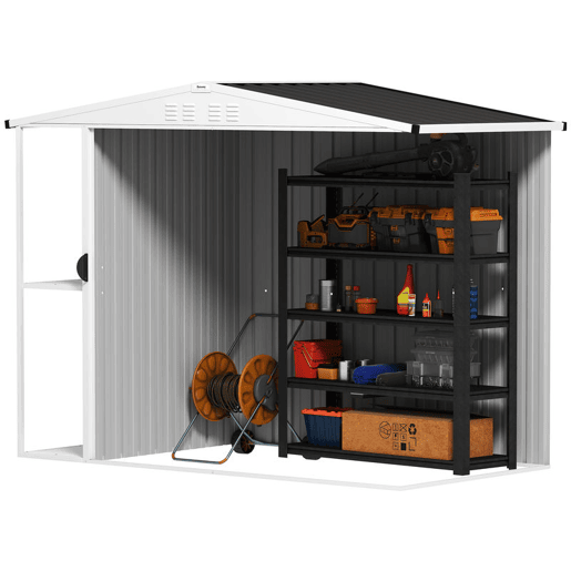 Outsunny Abrigo de Jardim 2,7m² 245x117x180 cm Abrigo de Exterior com Prateleira de 2 Níveis 4 Ventilações e Porta com Fechadura Abrigo para Terraço Pátio Cinzento Escuro