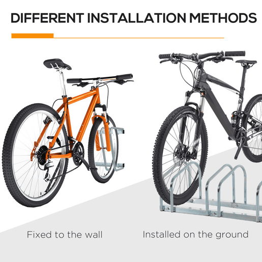 HOMCOM Estacionamento para 6 Bicicletas Suporte de Aço para Estacionar Bicicletas no Chão para Interior e Exterior 179x33x27 cm Prata