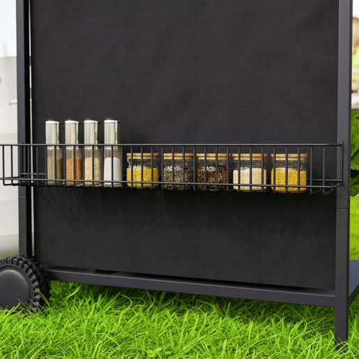 Outsunny Barbecue a Gás com 4+1 Queimadores 12 kW Barbecue Portátil com Termómetro Mesa Lateral Prateleira para Temperos Grelha Recolhedor de Gordura 2 Rodas para Jardim Exterior Campismo 121x54x97 cm Preto