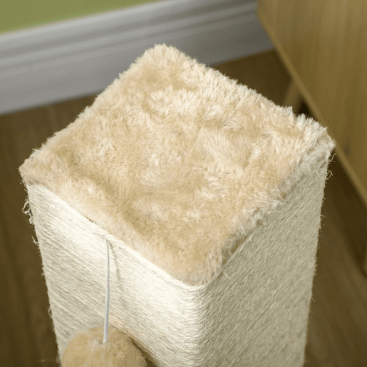 PawHut Poste Arranhador para Gatos 79 cm Arranhador para Gatos com Bola Suspensa e Poste de Juta 59,5x39x79 cm Creme e Bege